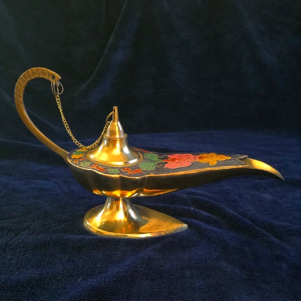 Vintage Lacquered Brass Lovely And Beautiful Genie Type Lamp
